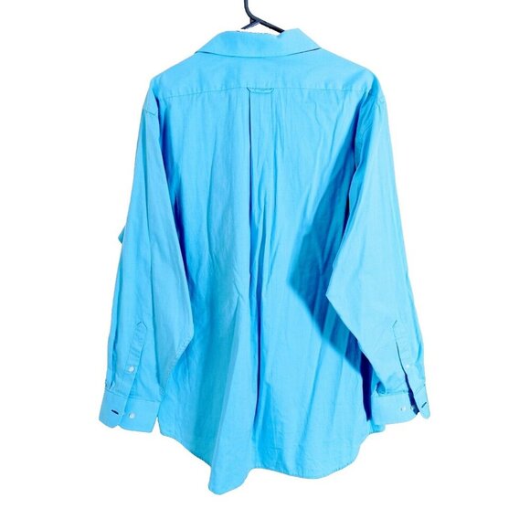 Izod Wrinkle Free Shirt Mens Size 17 Aqua Blue Button Front Regular Fit Pocket - Picture 2 of 3